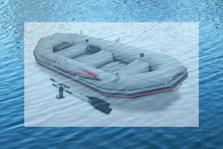 inflatable boat on water overlay